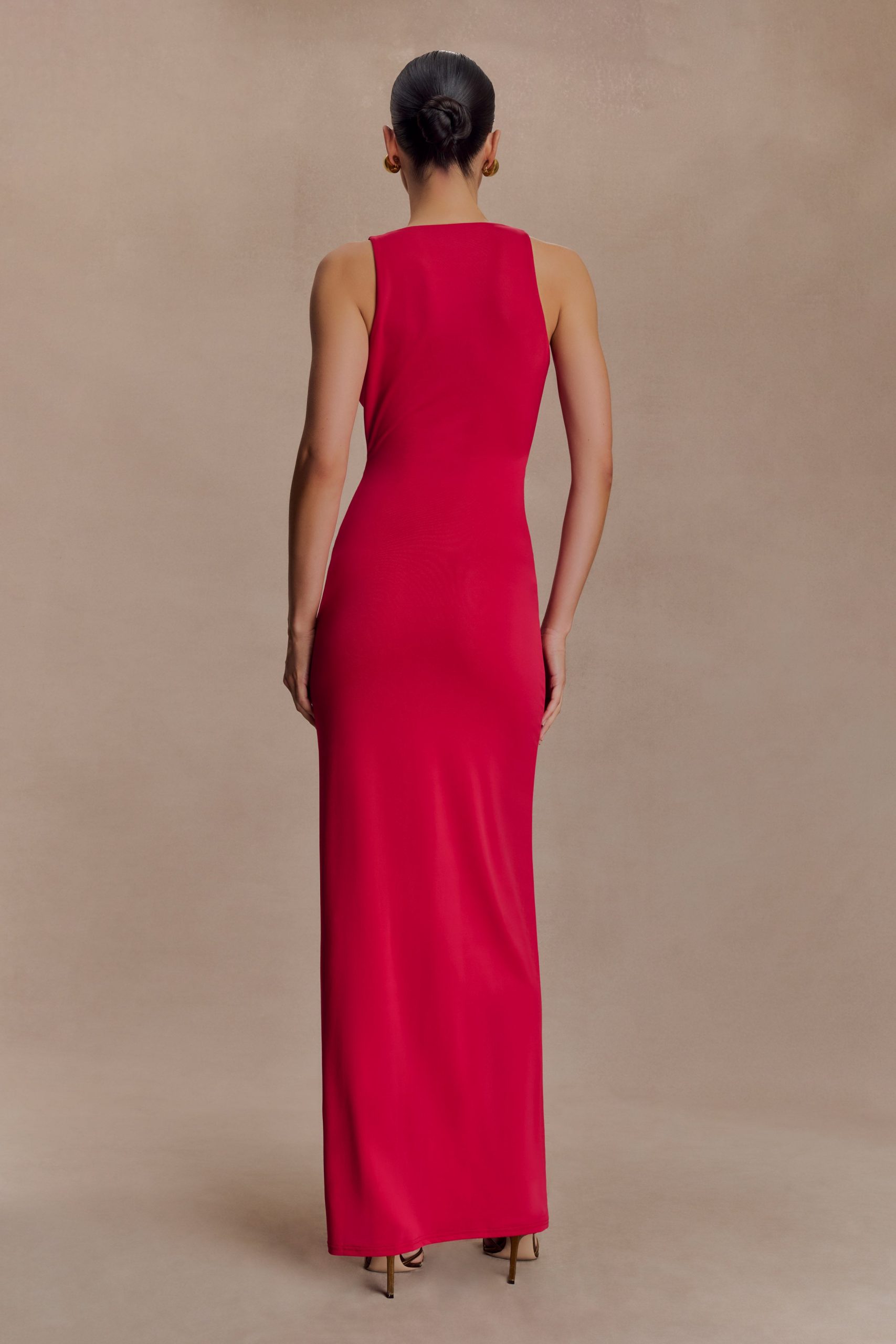 Stella Draped Slinky Maxi Dress - Fuchsia Pink - Image 3