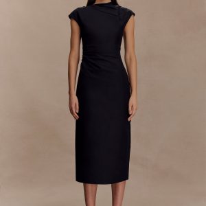 Lorena Cotton Midi Dress - Black