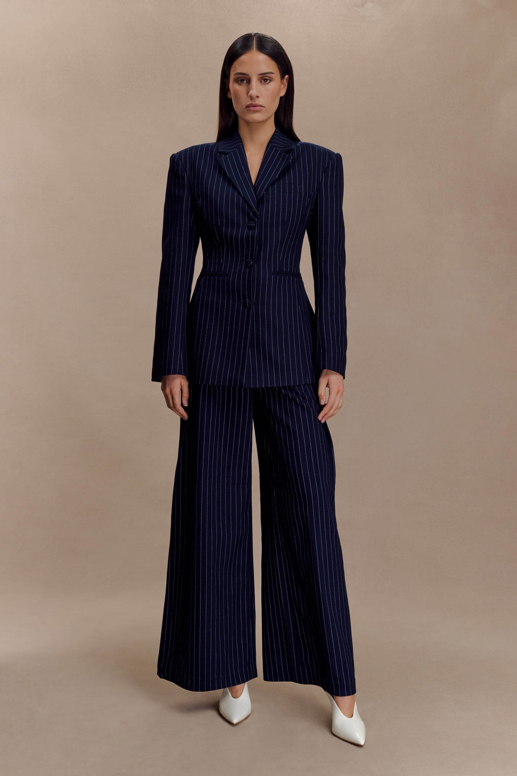 Bellamy Cinched Blazer - Navy Pinstripe - Image 5