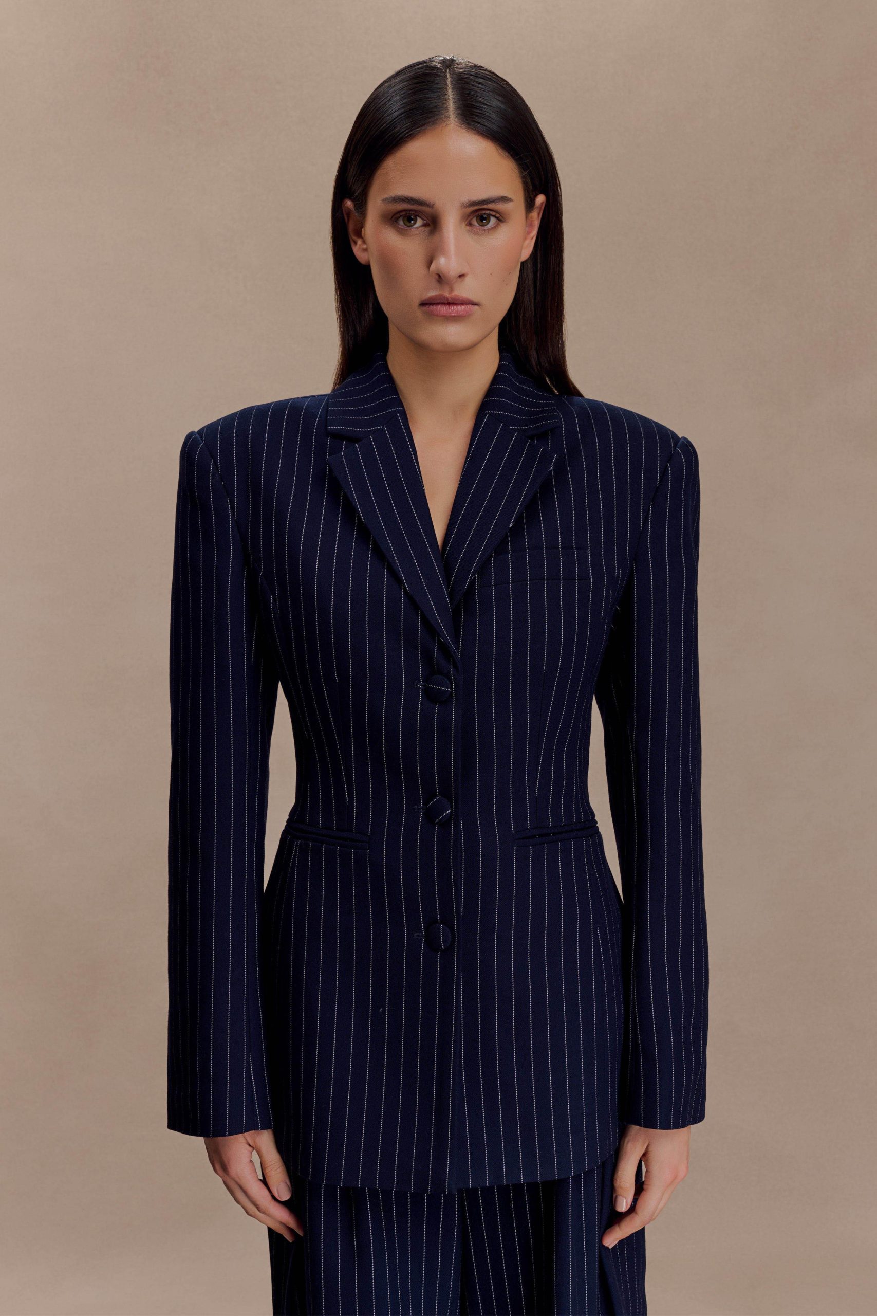 Bellamy Cinched Blazer - Navy Pinstripe - Image 2