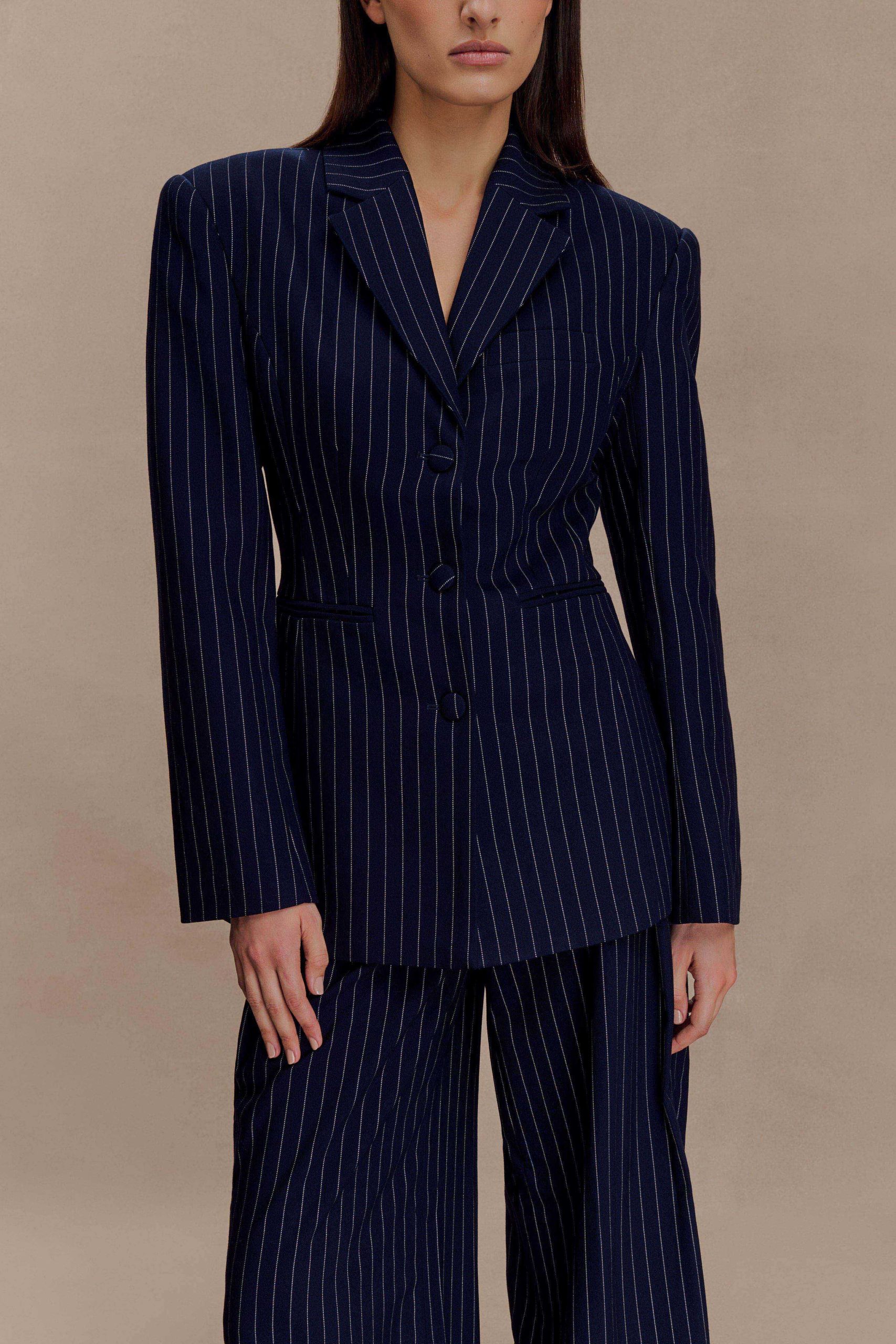 Bellamy Cinched Blazer - Navy Pinstripe - Image 3
