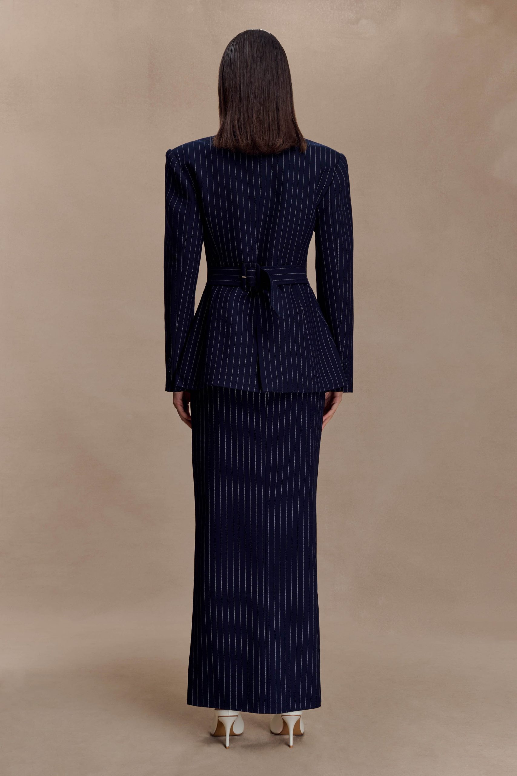 Cassie Column Maxi Skirt - Navy Pinstripe - Image 2
