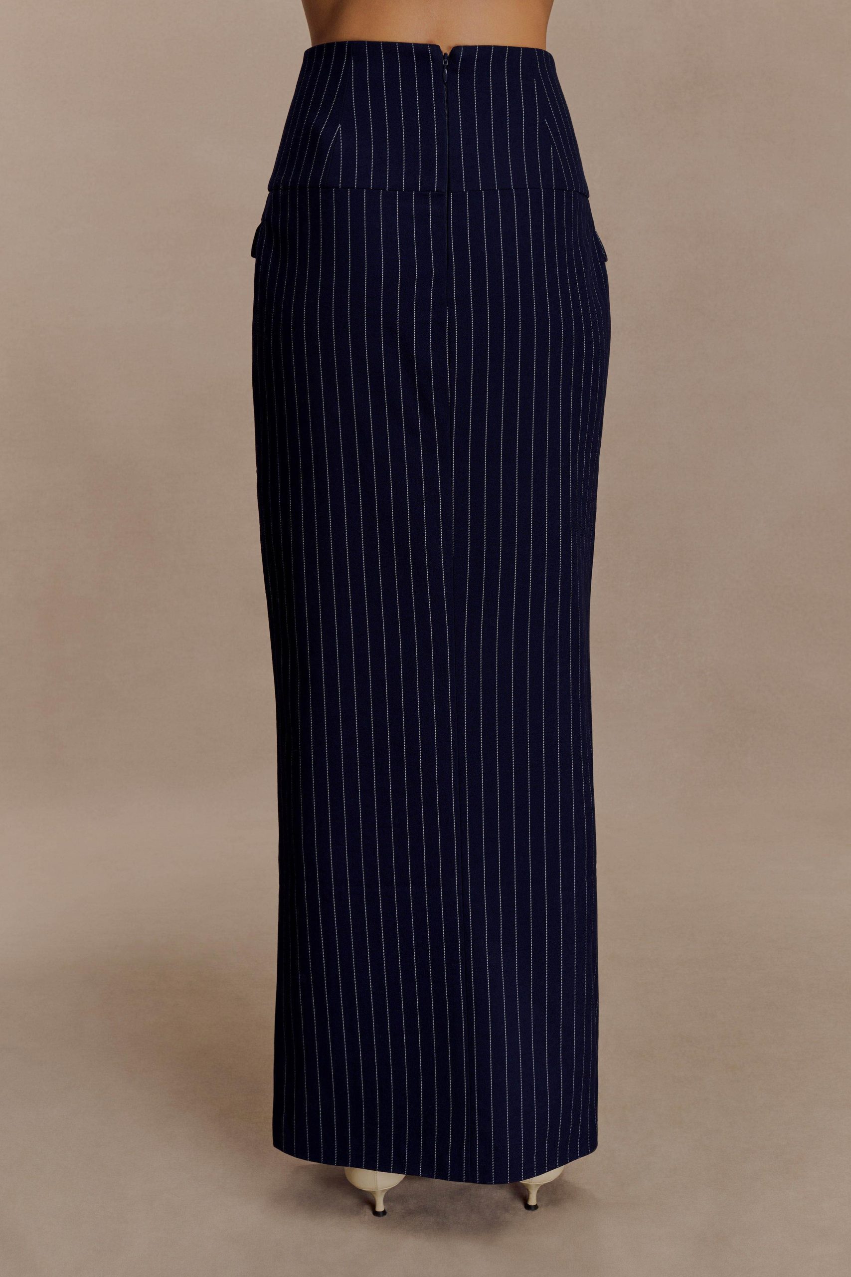 Cassie Column Maxi Skirt - Navy Pinstripe - Image 5