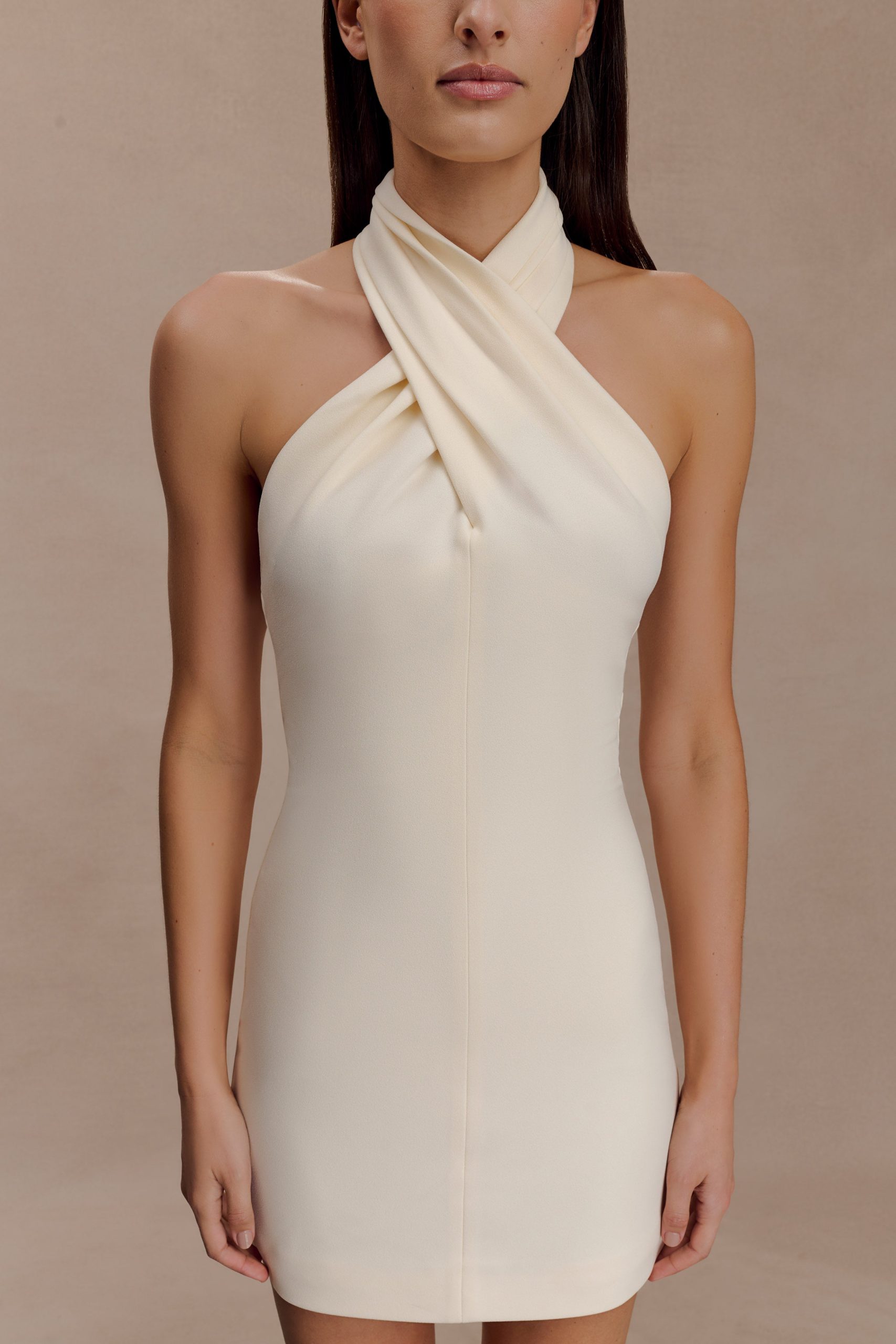 Christina Cross Over Mini Dress - Buttercream - Image 3