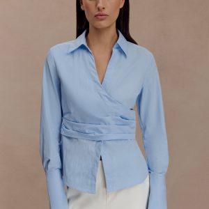 Eugenia Wrap Cotton Shirt - Blue