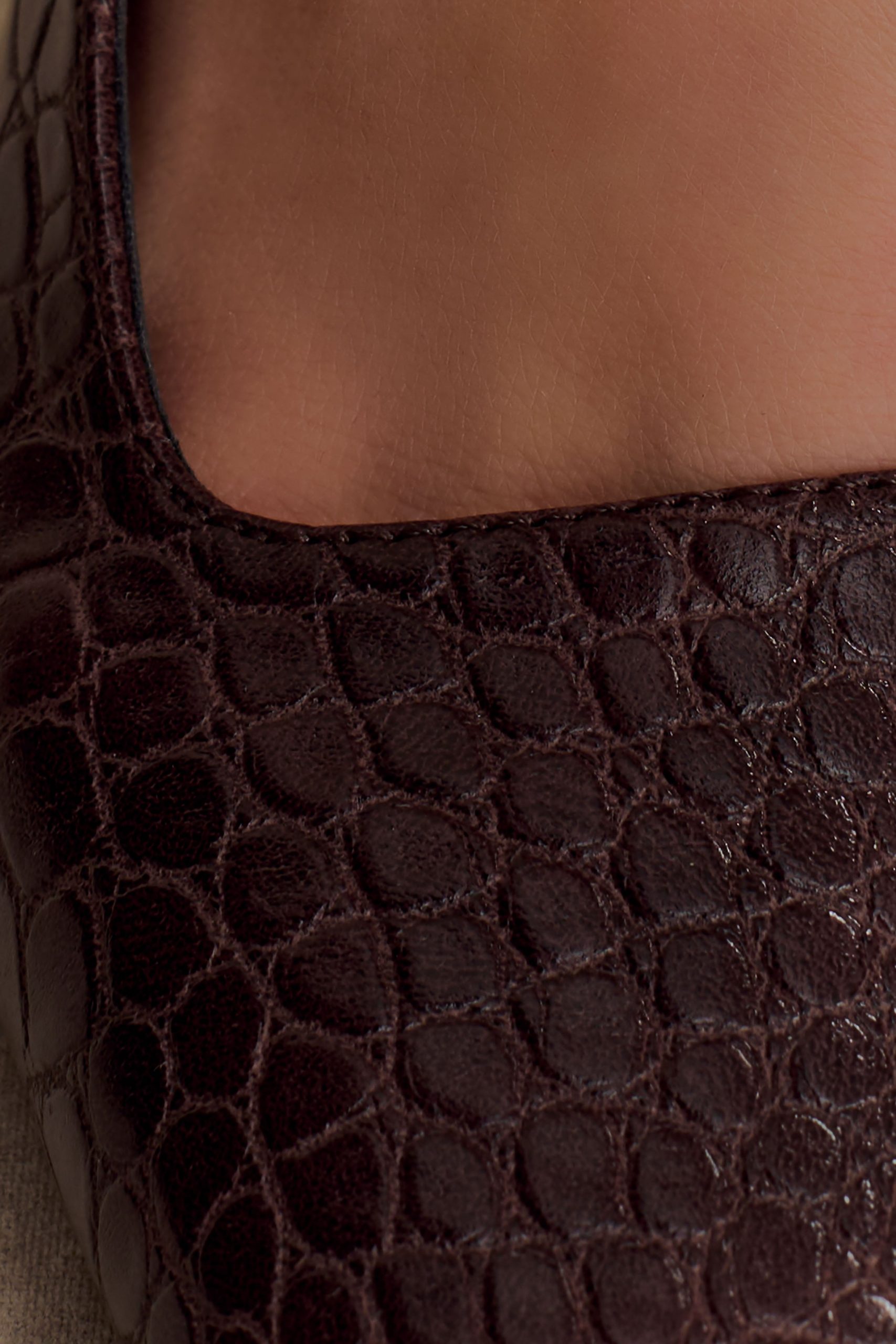 Maren Faux Leather Crocodile Heel - Chocolate - Image 4