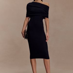 Zandie Cashmere Blend Knit Midi Dress - Black