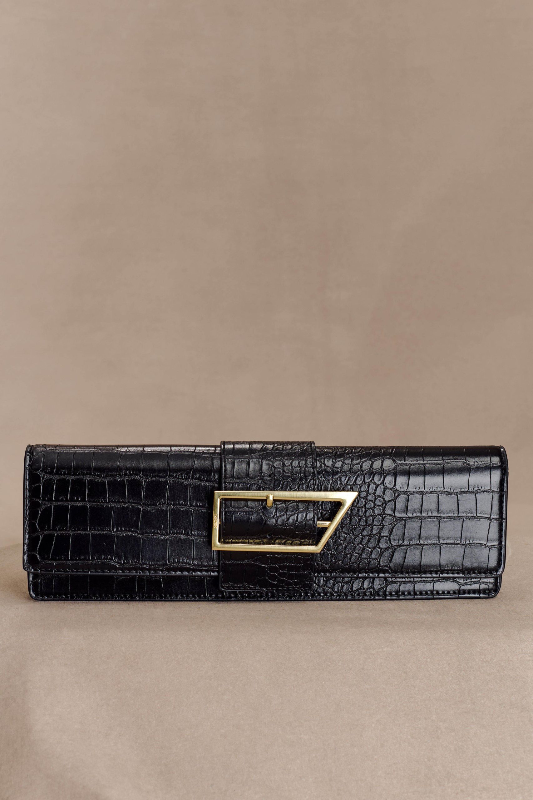 Jessica Faux Leather Crocodile Clutch - Black - Image 4