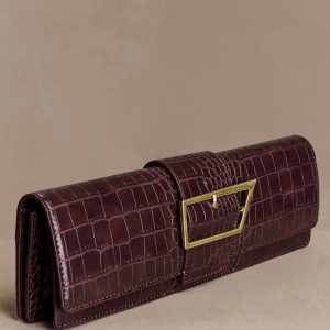 Jessica Faux Leather Crocodile Clutch - Burgundy