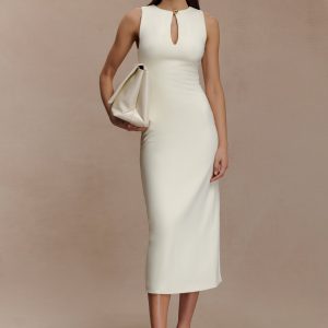 Norah Sleeveless Crepe Midi Dress - Ivory