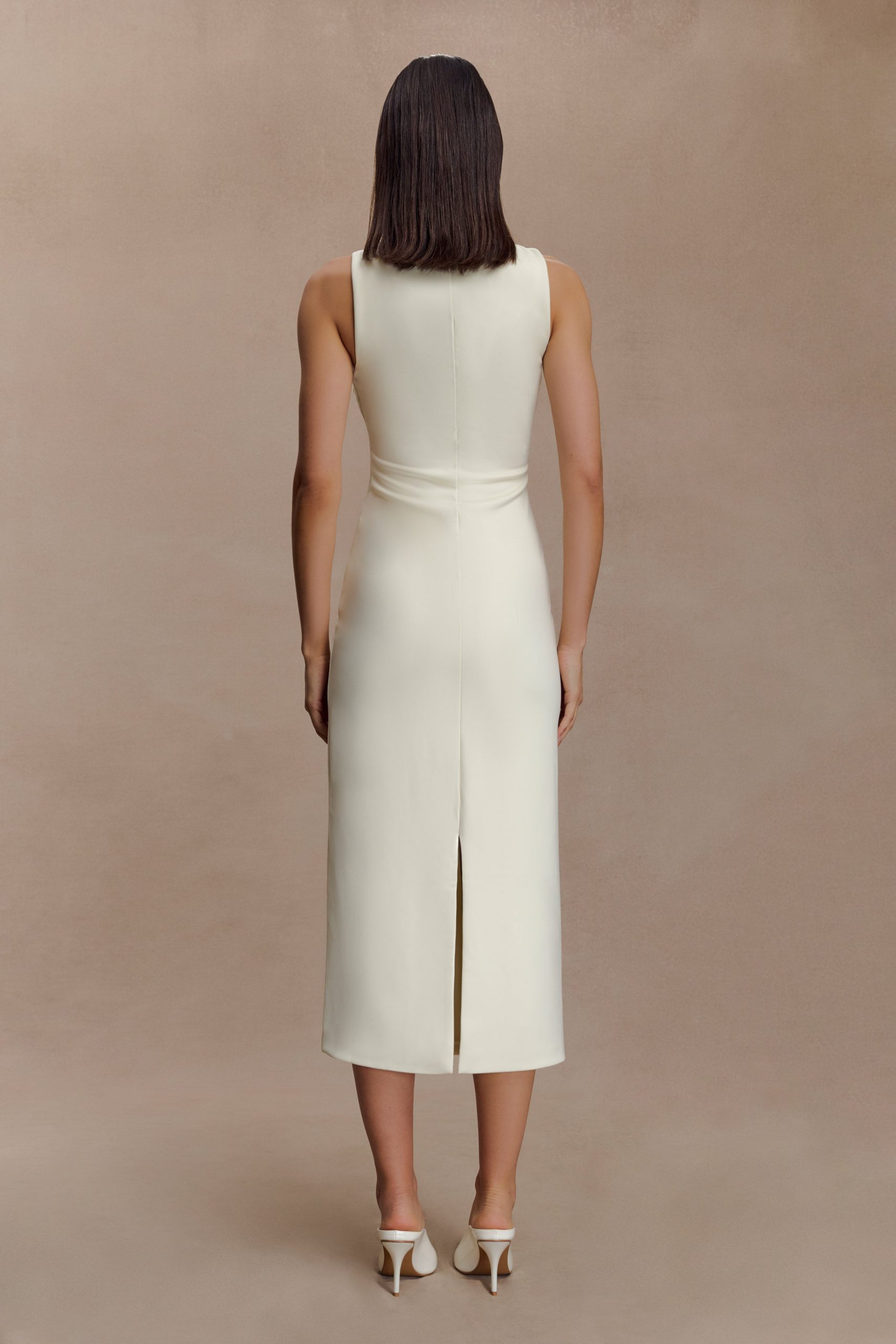 Norah Sleeveless Crepe Midi Dress - Ivory - Image 2