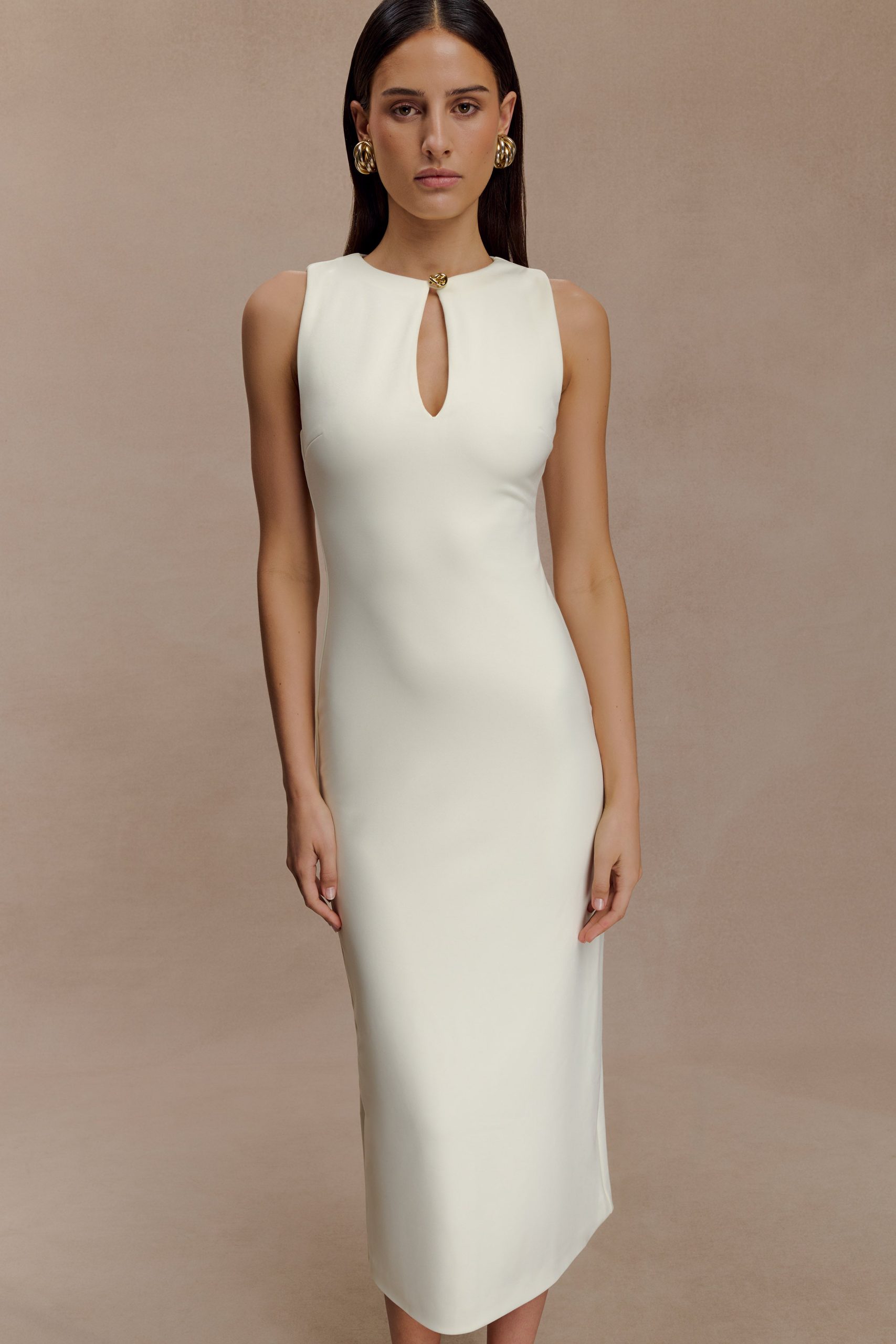 Norah Sleeveless Crepe Midi Dress - Ivory - Image 5