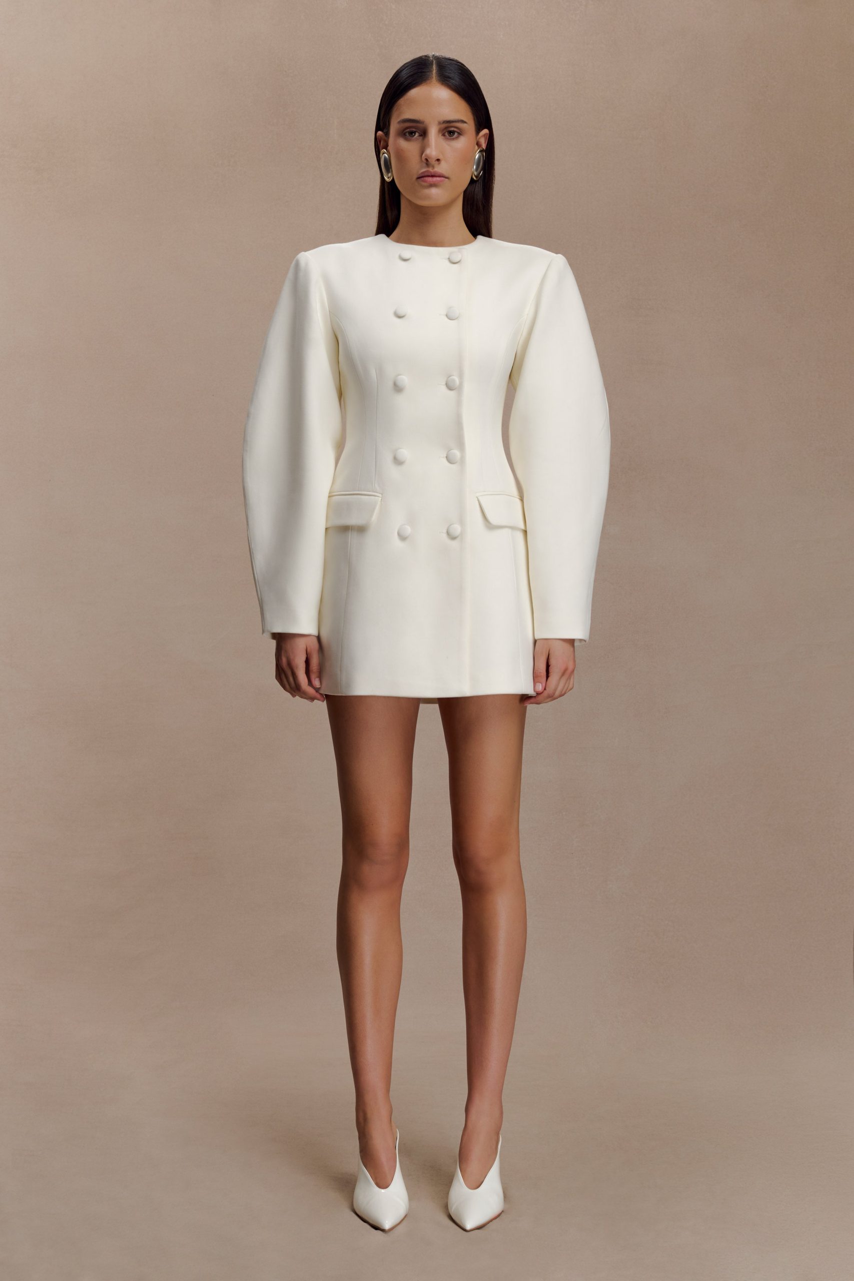 Beatrice Blazer Mini Dress - Ivory - Image 6