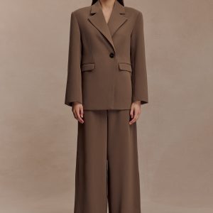 Arlo Wide Leg Suiting Trouser - Cacao Brown