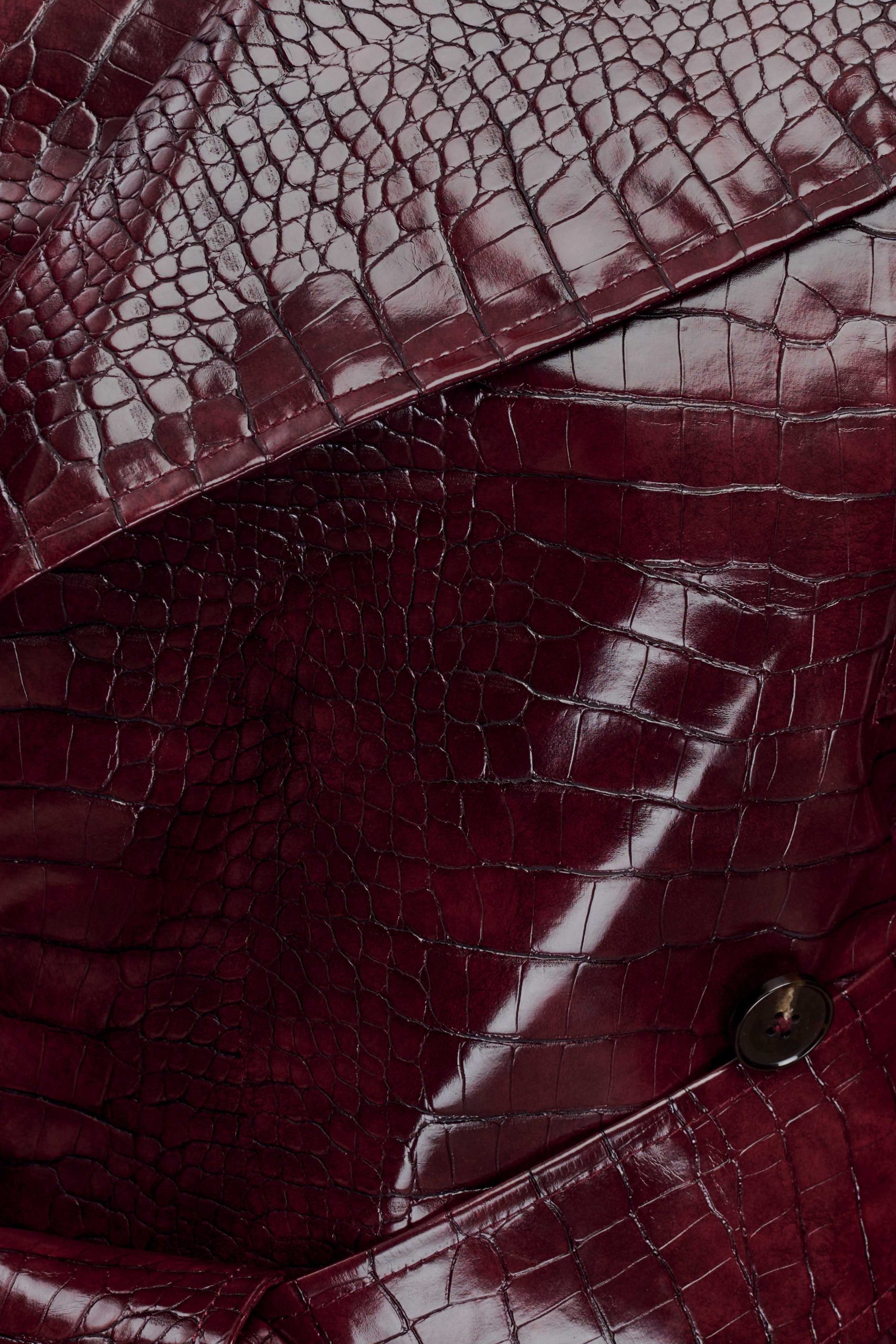 Archie Croc Faux Leather Cropped Jacket - Burgundy - Image 9