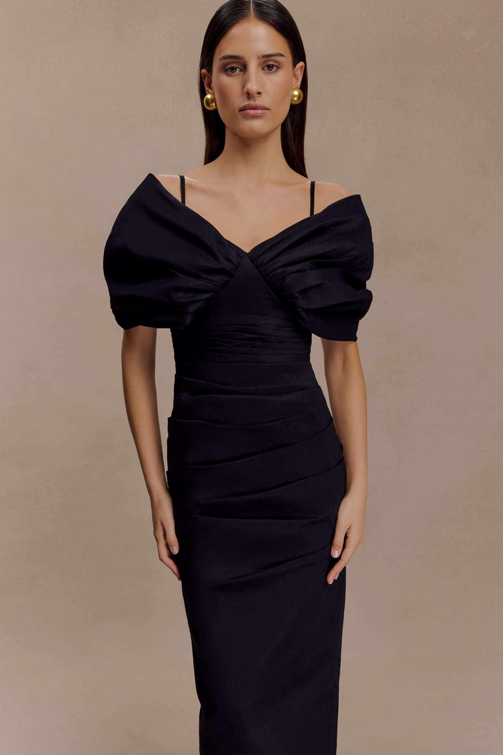 Thelma Bardot Maxi Dress - Black - Image 3