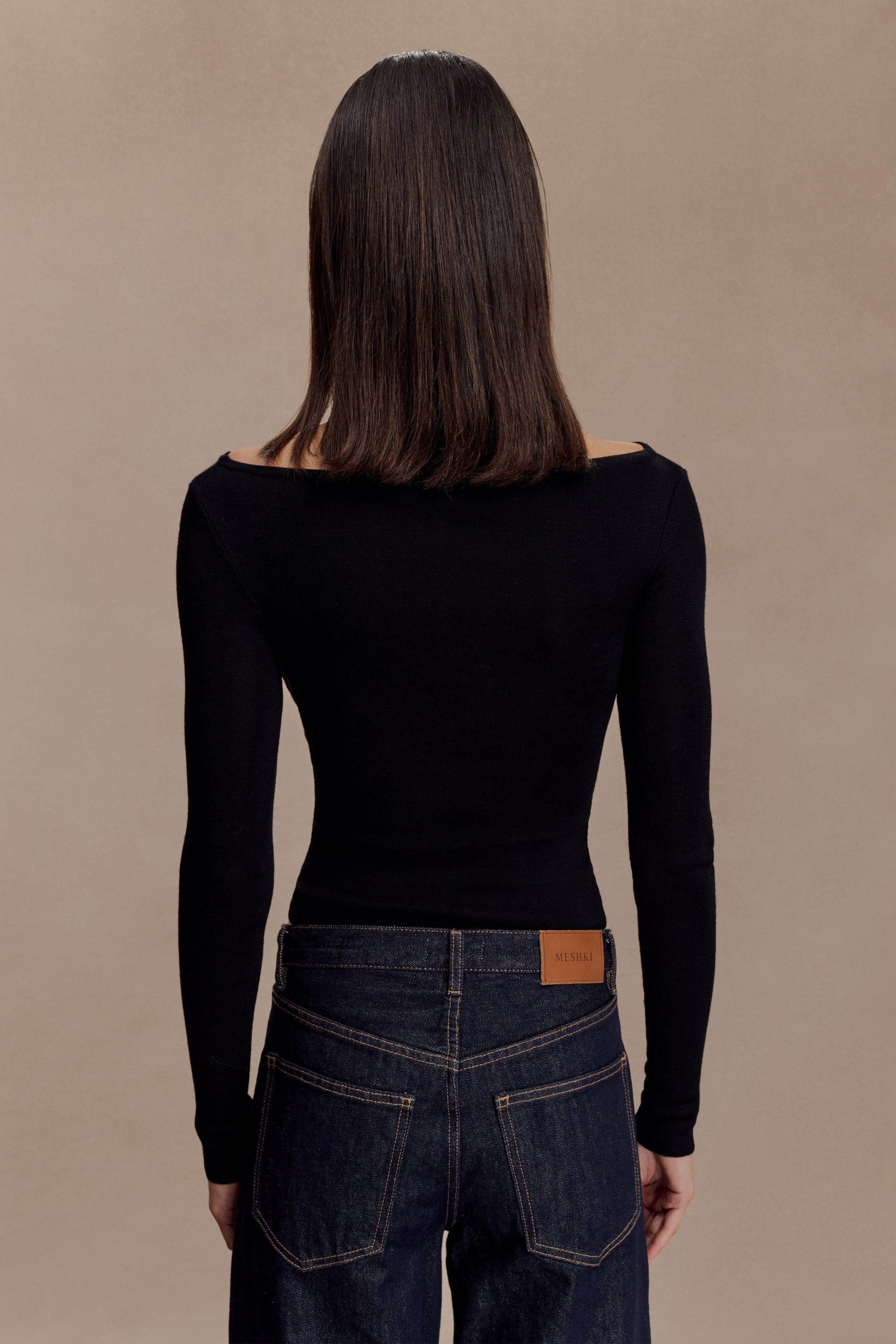 Paedyn Merino Wool Ribbed Long Sleeve Top - Black - Image 5