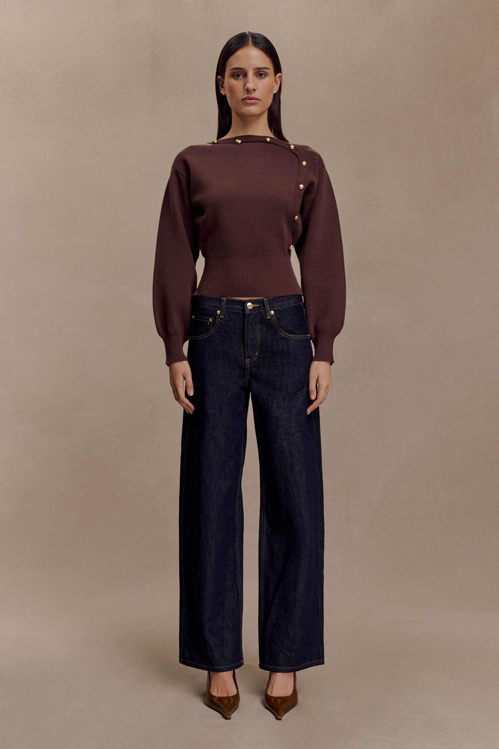 Mertyle Aysmetrical Knit Jumper - Deep Chocolate - Image 6