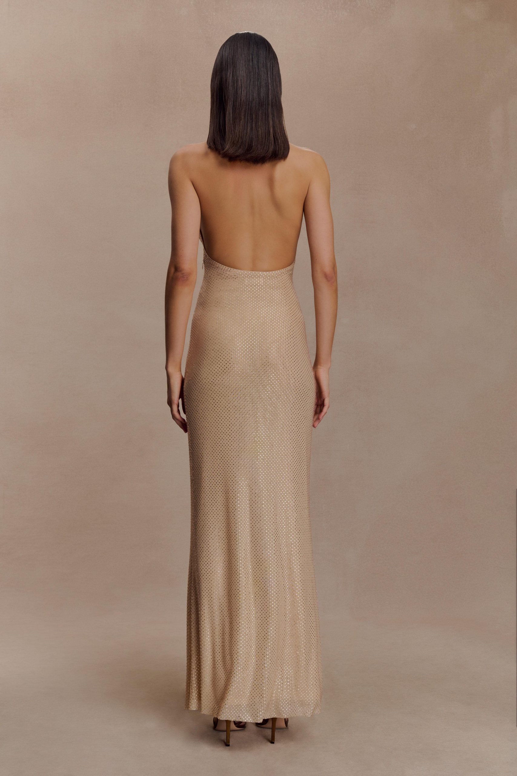 Harriet Halter Neck Diamante Maxi Dress - Sandy Gold - Image 8