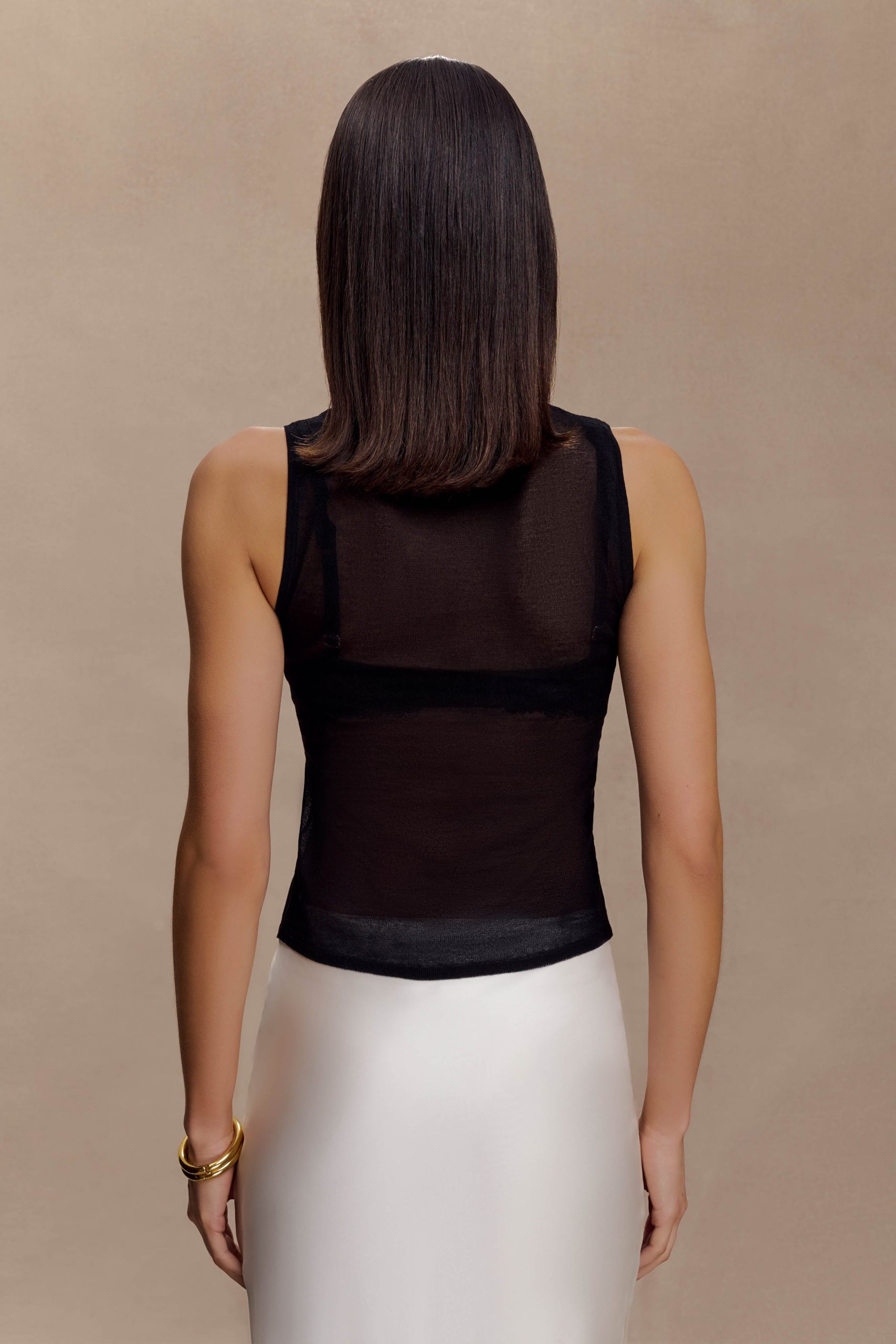 Dollie Sheer Knit Tank Top - Black - Image 2