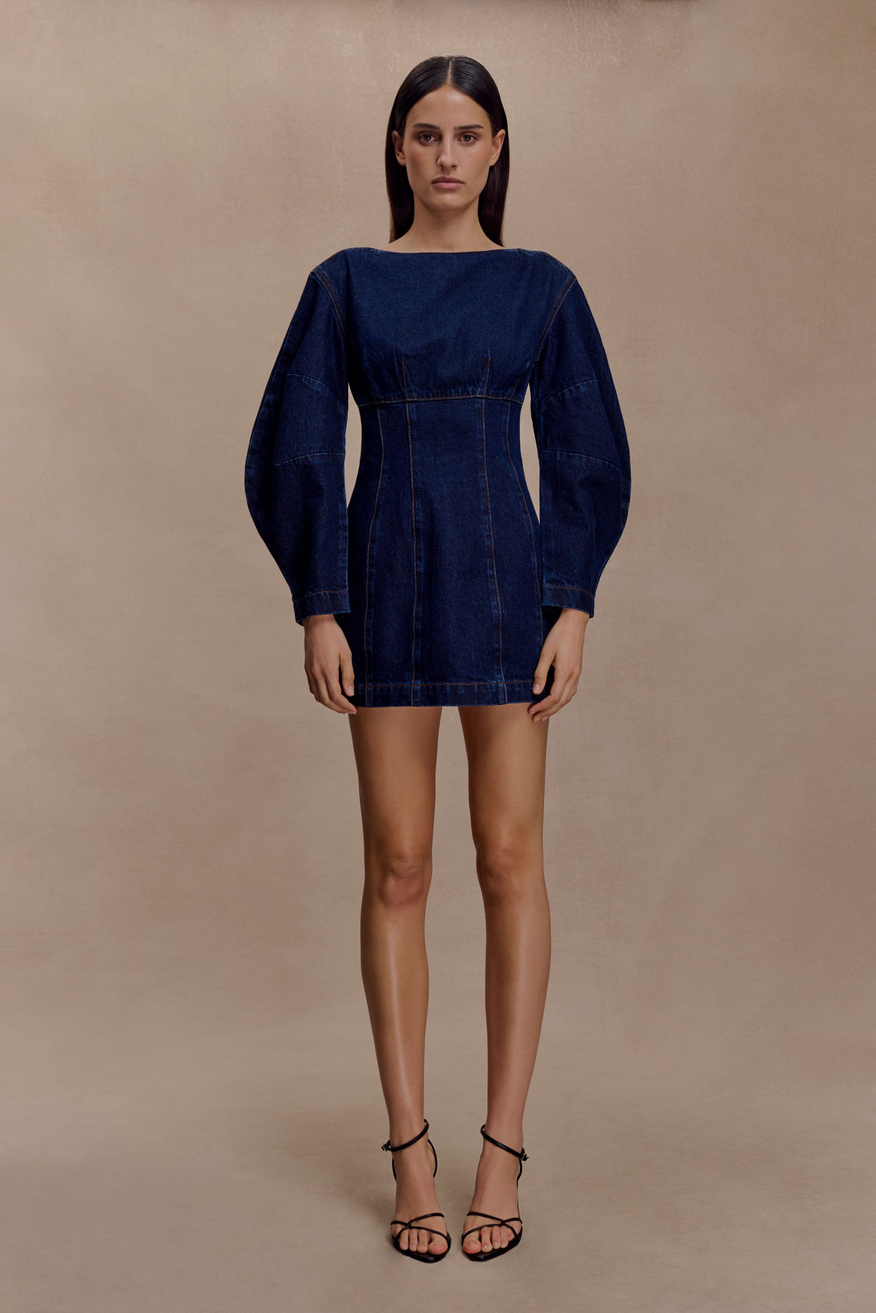 Cosmala Denim Long Sleeve Mini Dress - Indigo Blue - Image 8