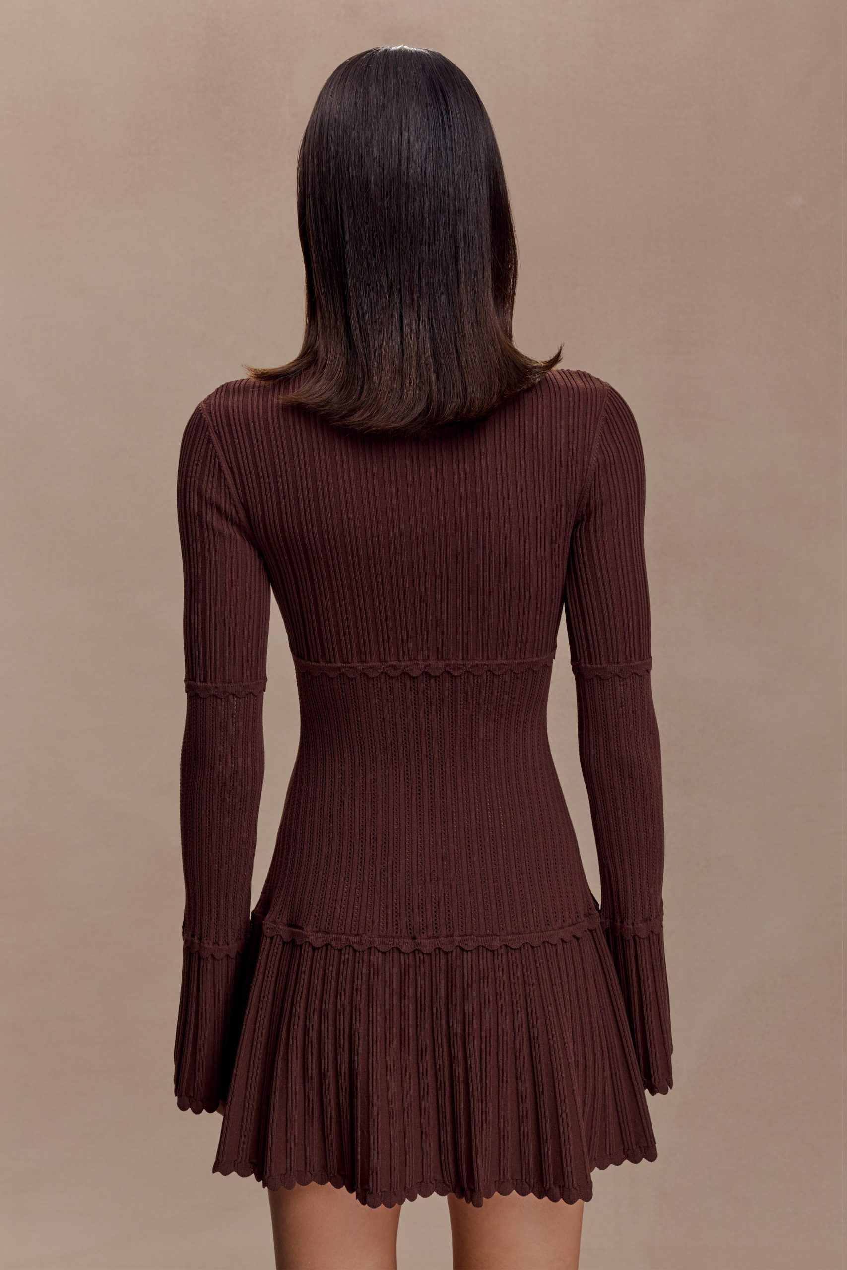 Adena Pointelle Knit Mini Dress - Chocolate - Image 3