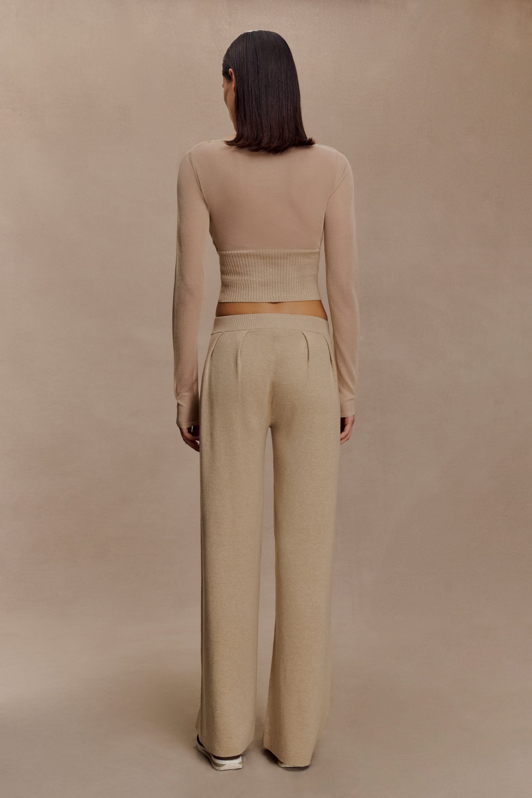 Frannie Gathered Silk Blend Knit Pants - Sand - Image 4