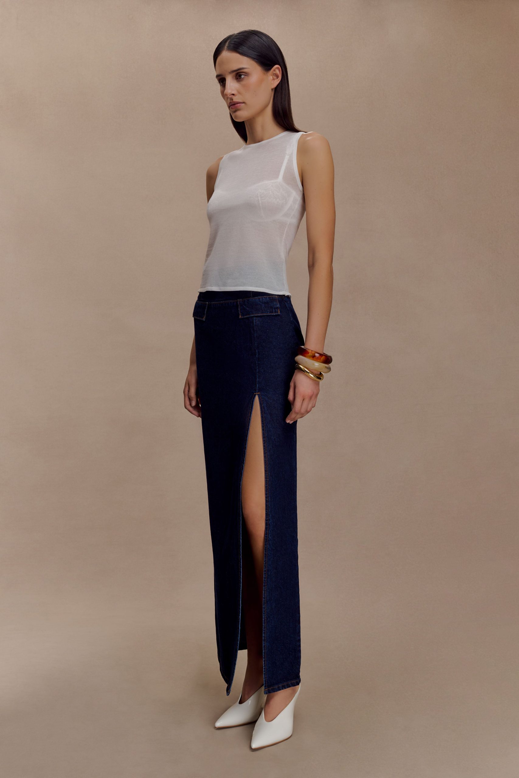 Dollie Sheer Knit Tank Top - Ivory - Image 10
