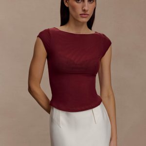 Romana Short Sleeve Mesh Top - Burgundy