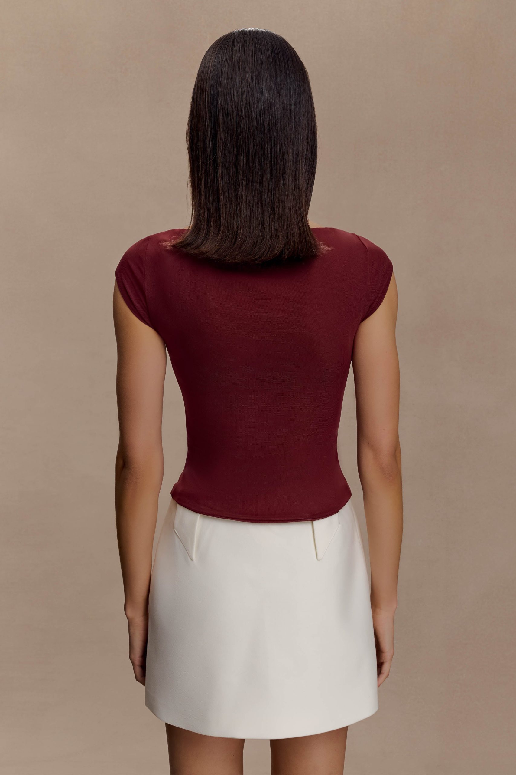 Romana Short Sleeve Mesh Top - Burgundy - Image 2