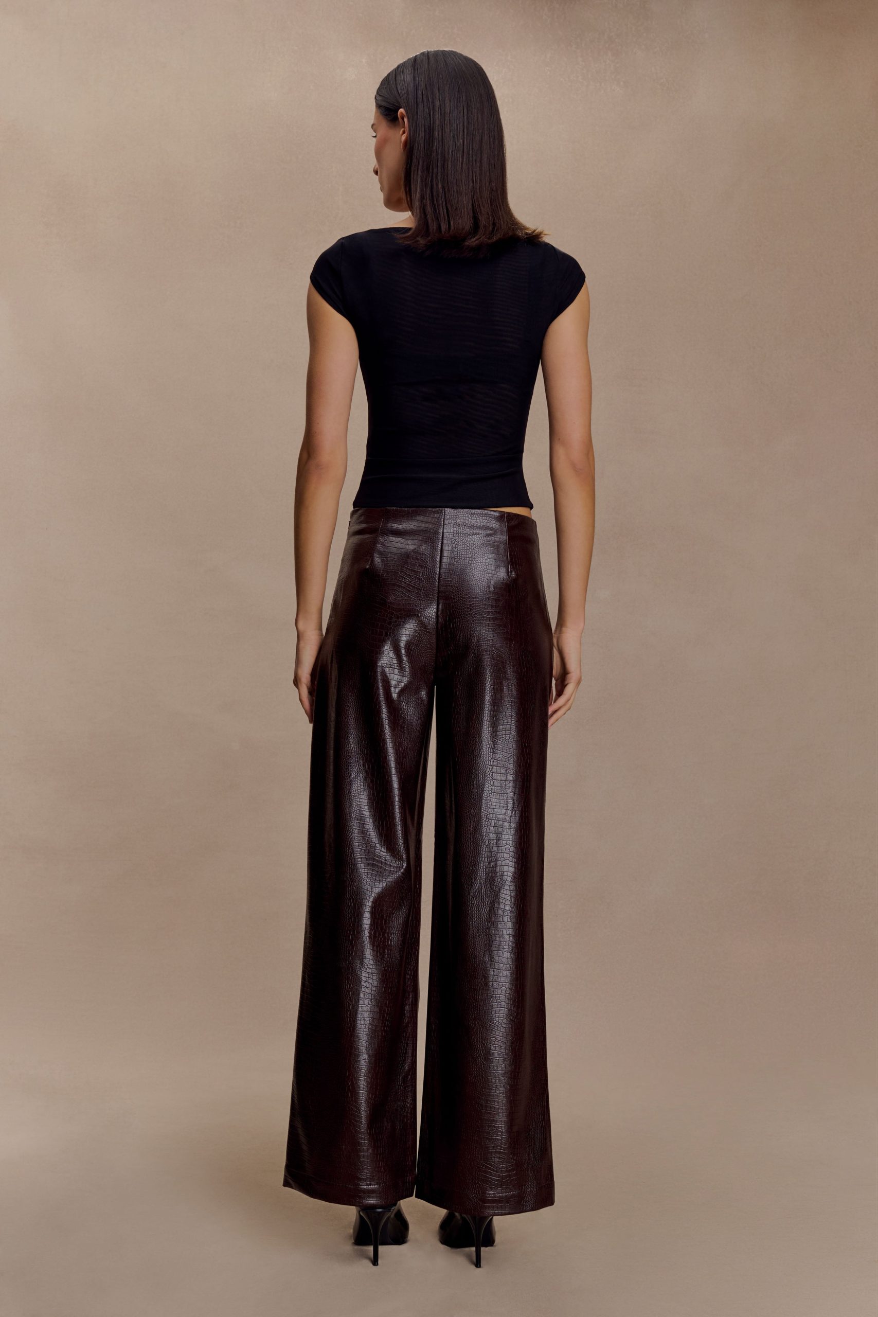 Henry Croc Faux Leather Straight Leg Pants - Dark Chocolate - Image 6