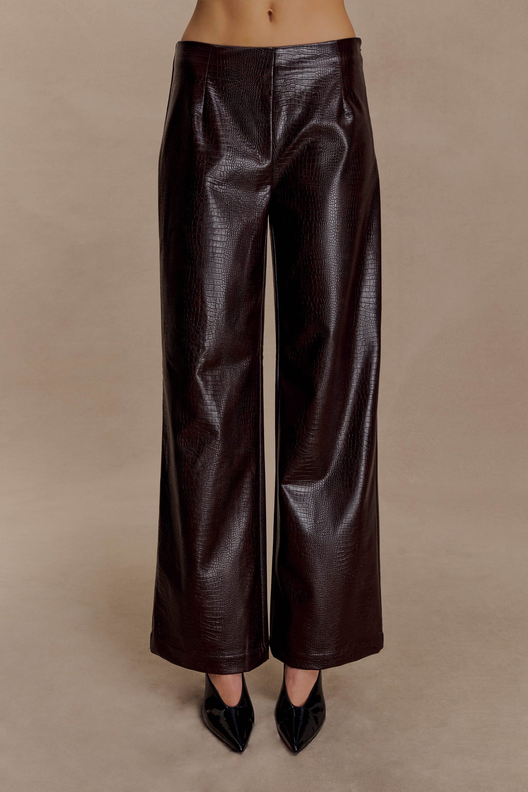 Henry Croc Faux Leather Straight Leg Pants - Dark Chocolate - Image 2