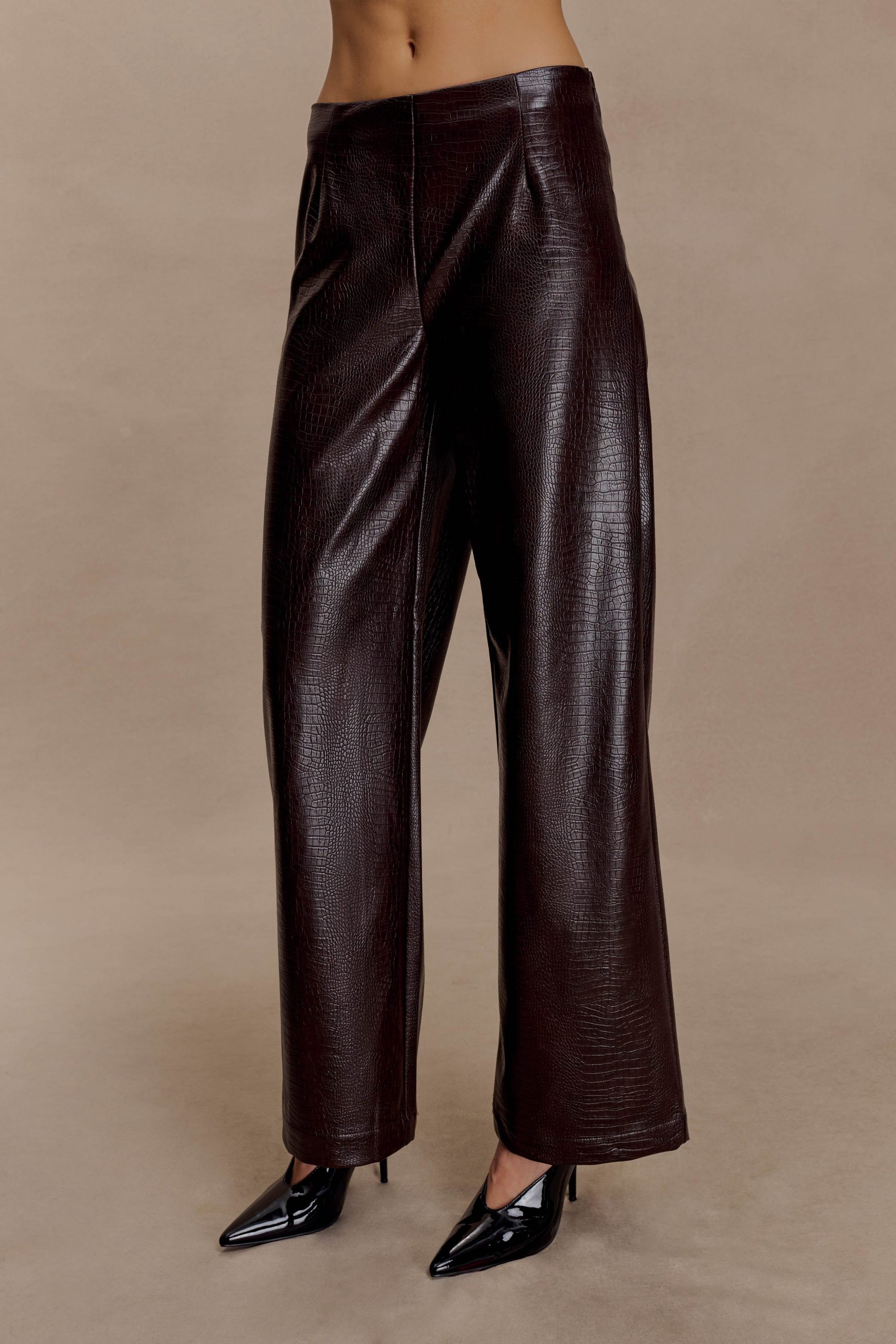 Henry Croc Faux Leather Straight Leg Pants - Dark Chocolate - Image 4