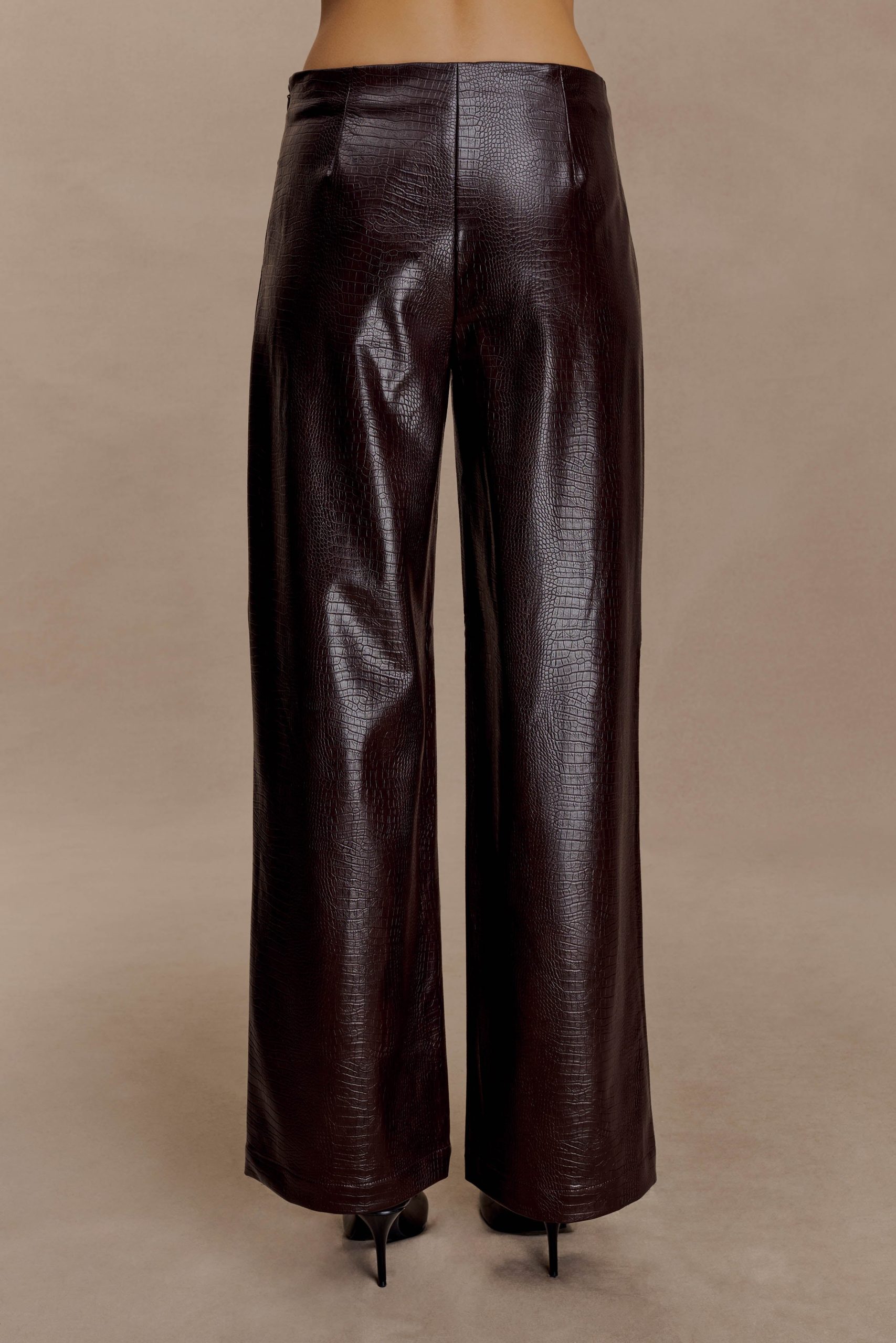 Henry Croc Faux Leather Straight Leg Pants - Dark Chocolate - Image 3