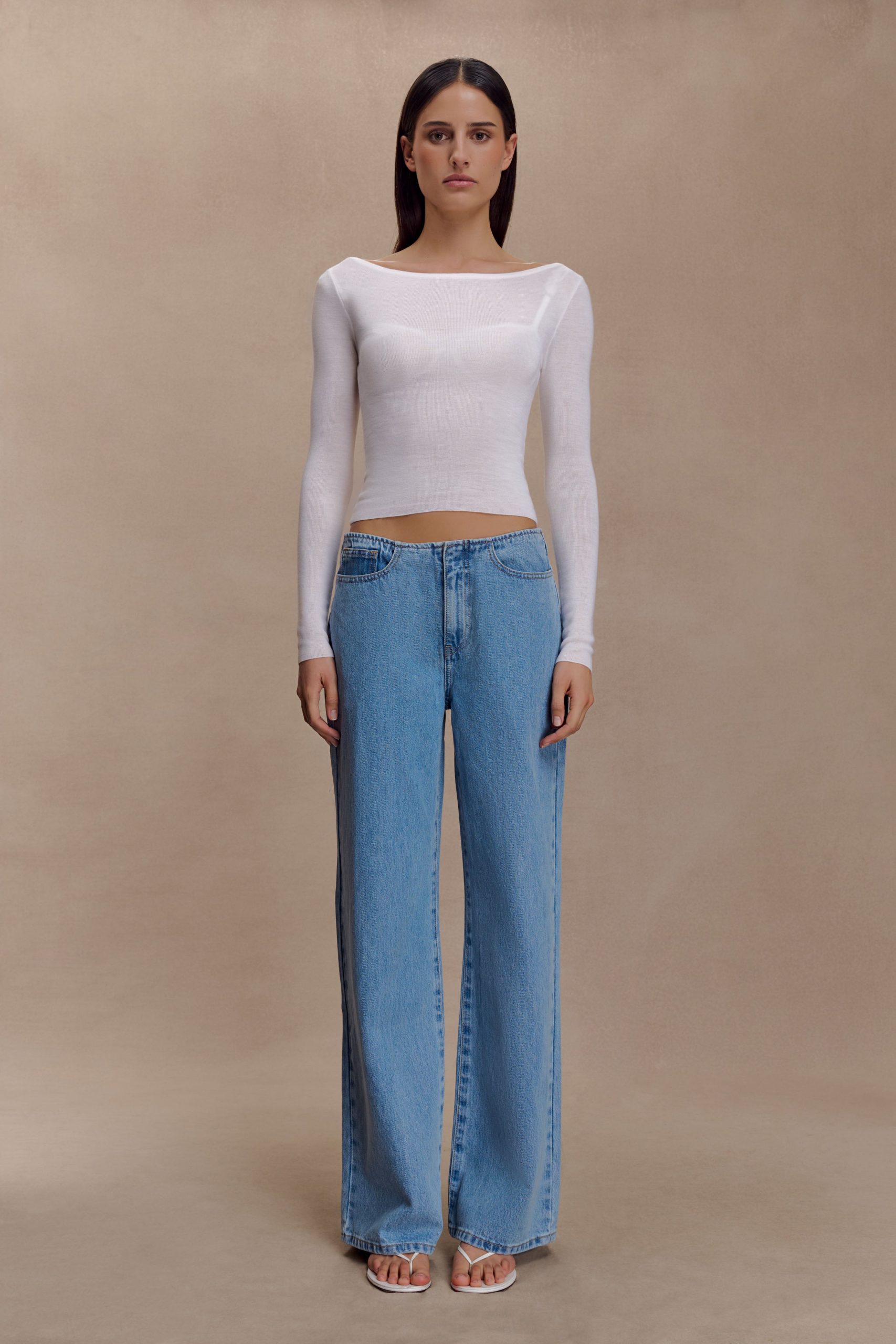 Paedyn Merino Wool Ribbed Long Sleeve Top - Ivory - Image 8
