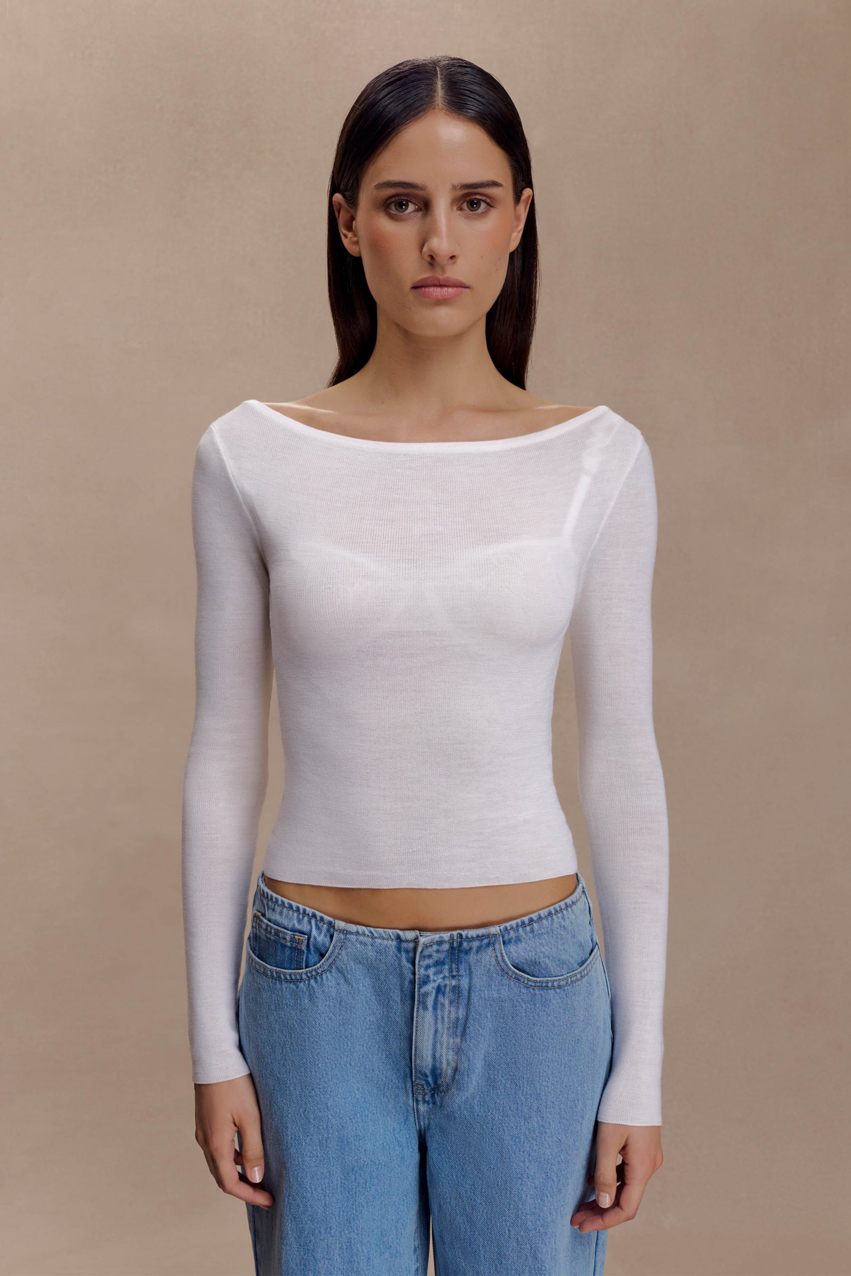 Paedyn Merino Wool Ribbed Long Sleeve Top - Ivory - Image 3