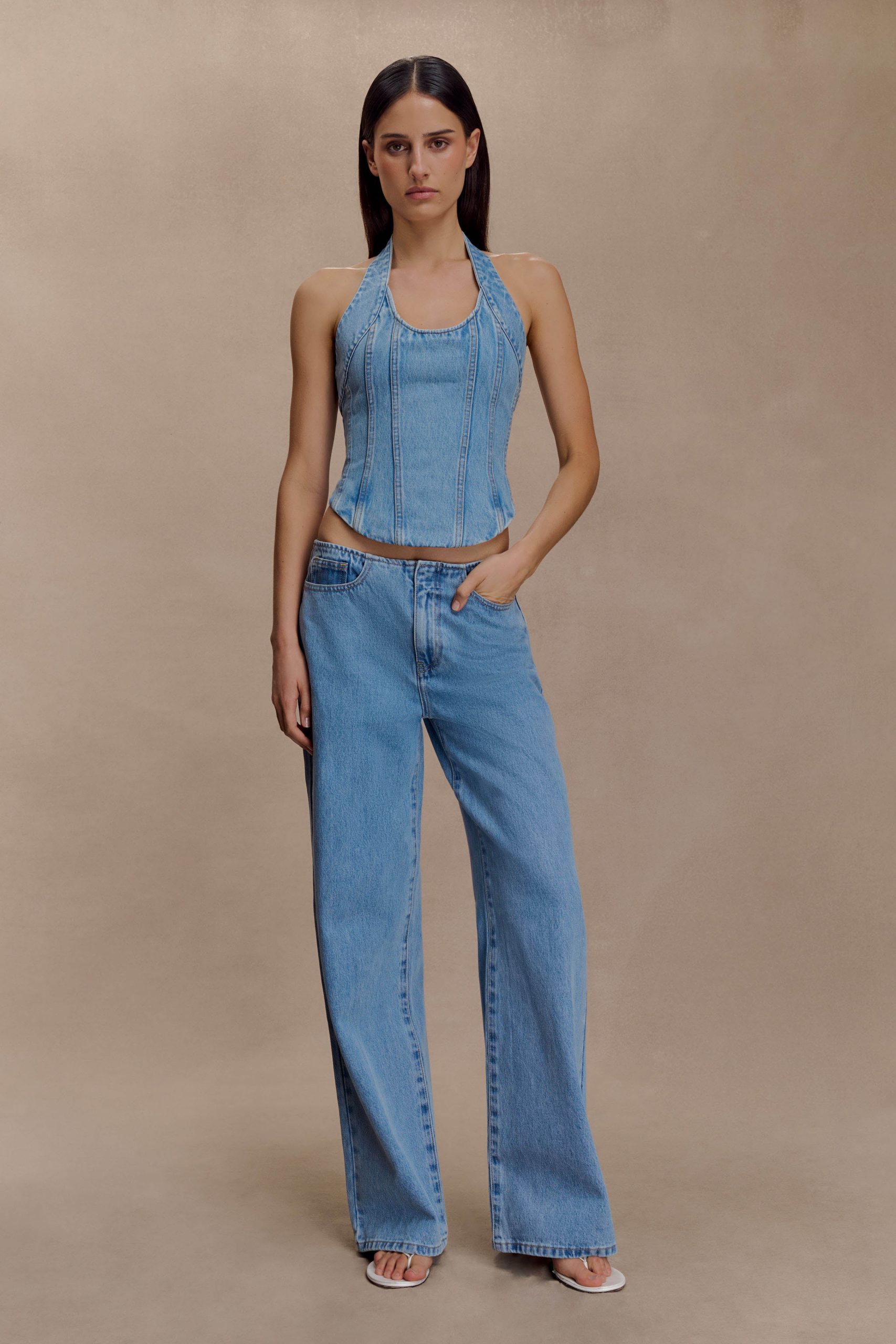 Meadow Denim Corset Halter Top - Classic Blue - Image 9