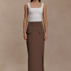 Cassie Column Maxi Skirt - Cacao Brown