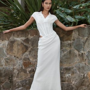 Saphira Shirt Corset Maxi Dress - White
