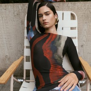 Soraya Long Sleeve Mesh Maxi Dress - Multi Fluid Reverie Print