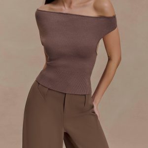 Carley Off Shoulder Knit Top - Cacao Brown