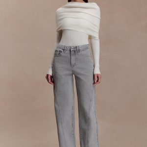 Georgette Mid Rise Paneled Denim Jeans - Grey