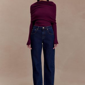 Kirralee Straight Leg Cuffed Jeans - Indigo Blue
