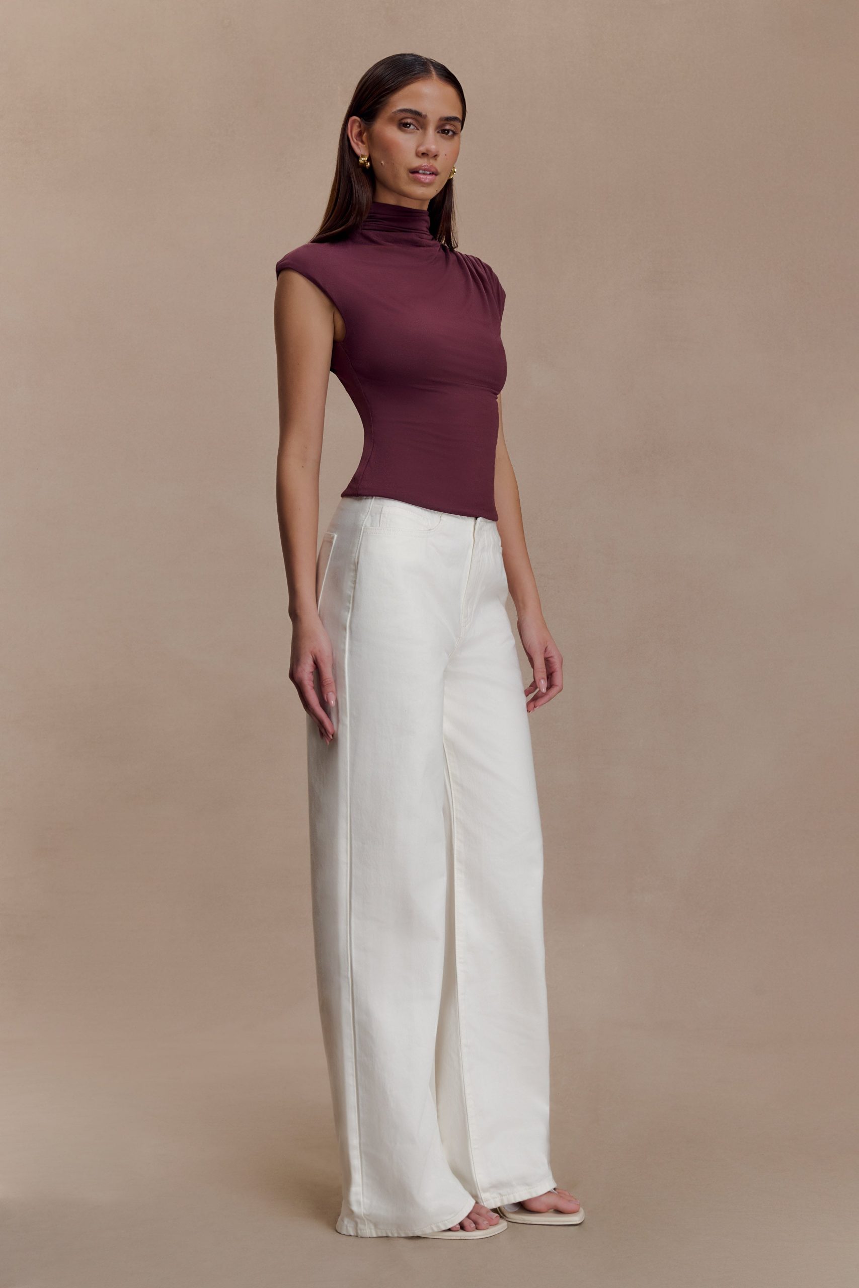 Freesia High Neck Sleeveless Top - Mahogany - Image 3