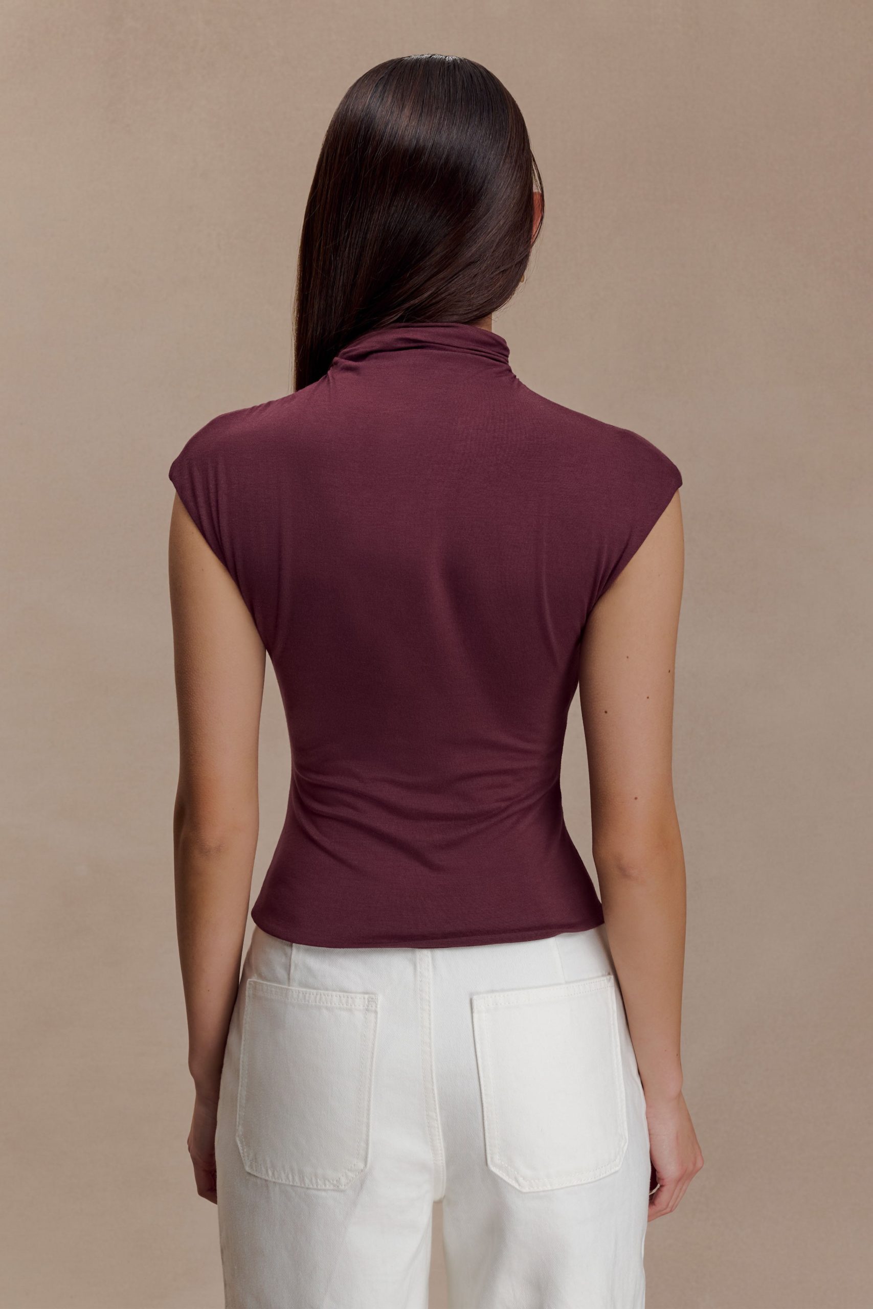 Freesia High Neck Sleeveless Top - Mahogany - Image 2