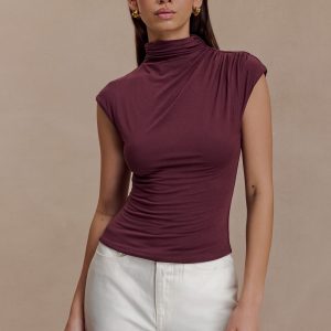 Freesia High Neck Sleeveless Top - Mahogany