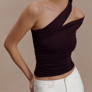 Anna One Shoulder Modal Top - Cacao Brown