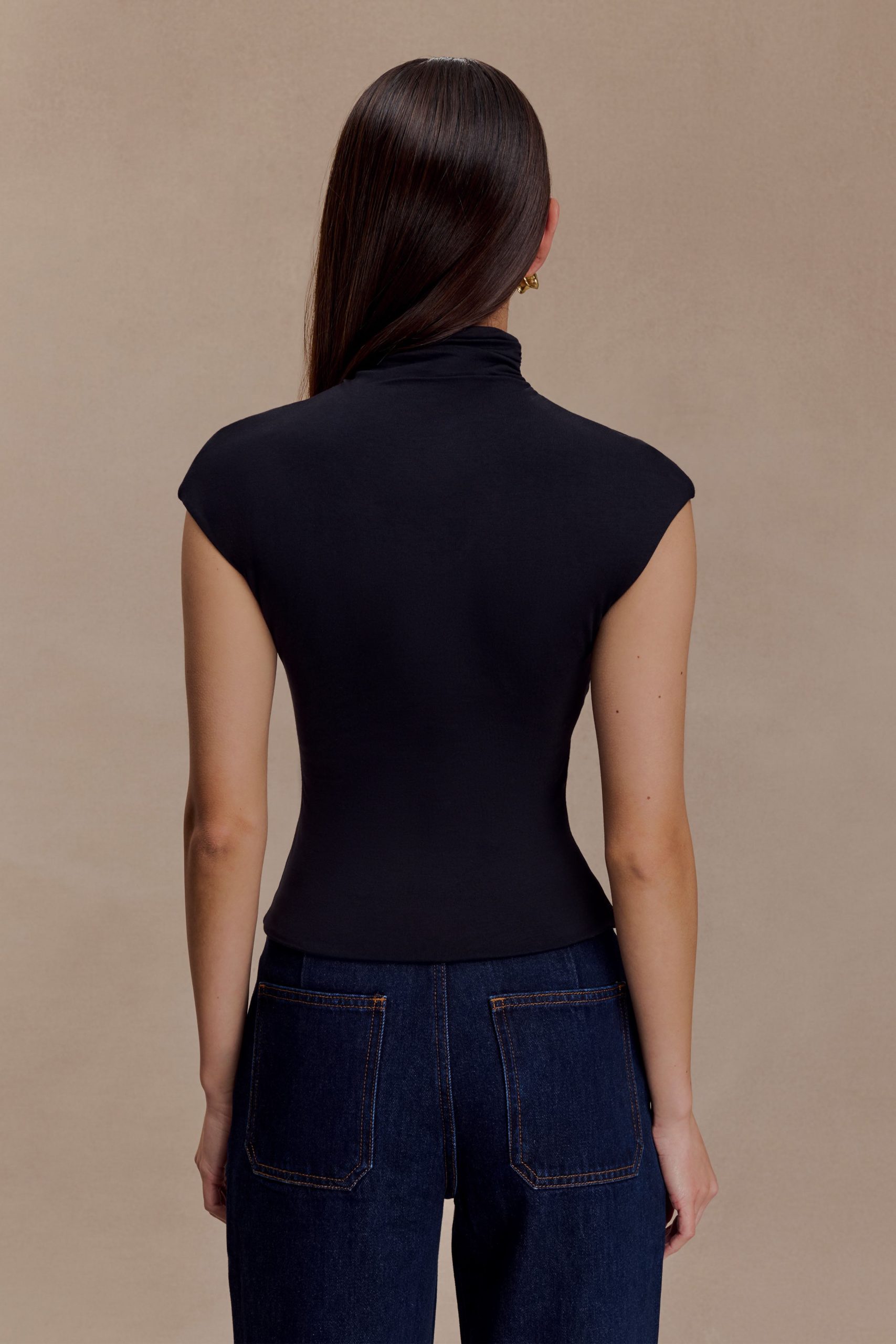 Freesia High Neck Sleeveless Top - Black - Image 2