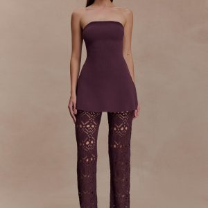 Anette Bandage Knit Strapless Top - Chocolate