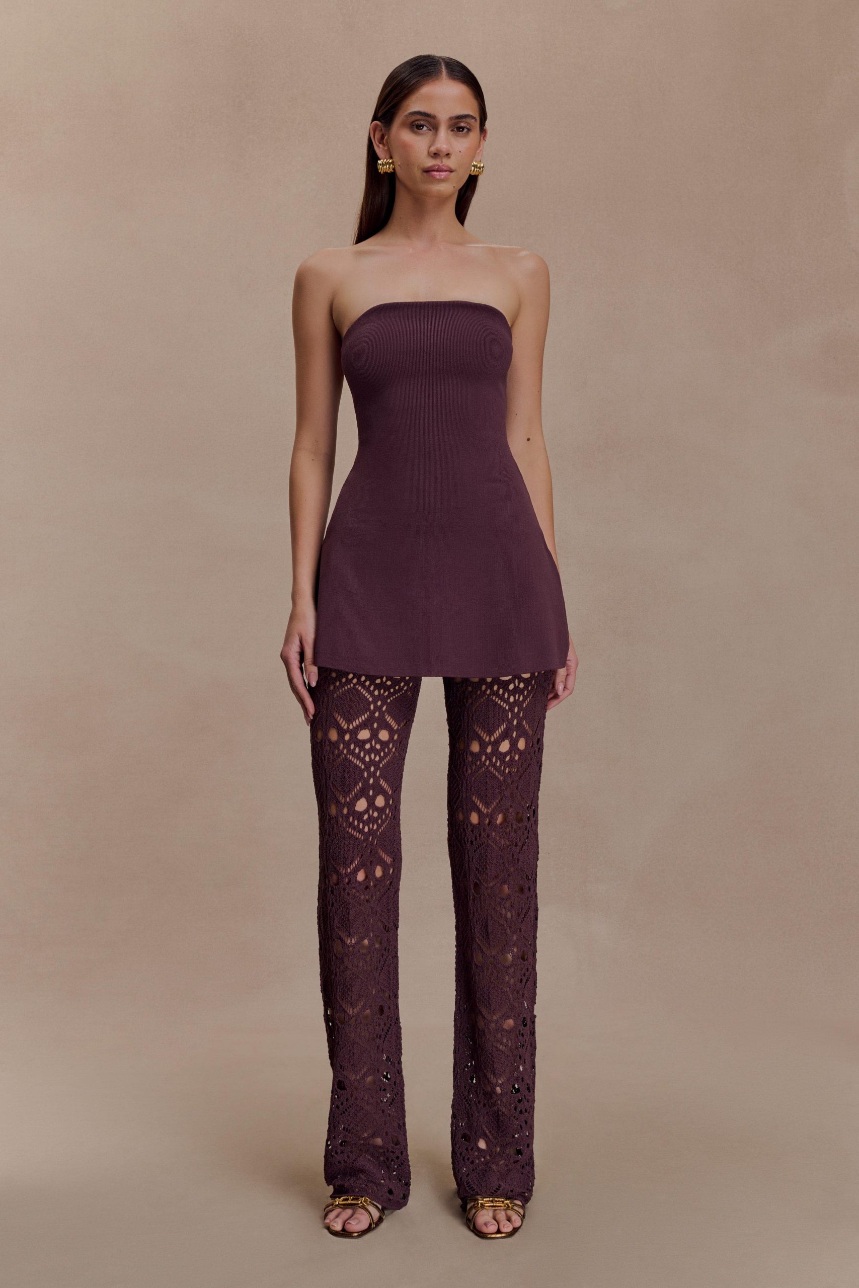 Anette Bandage Knit Strapless Top - Chocolate